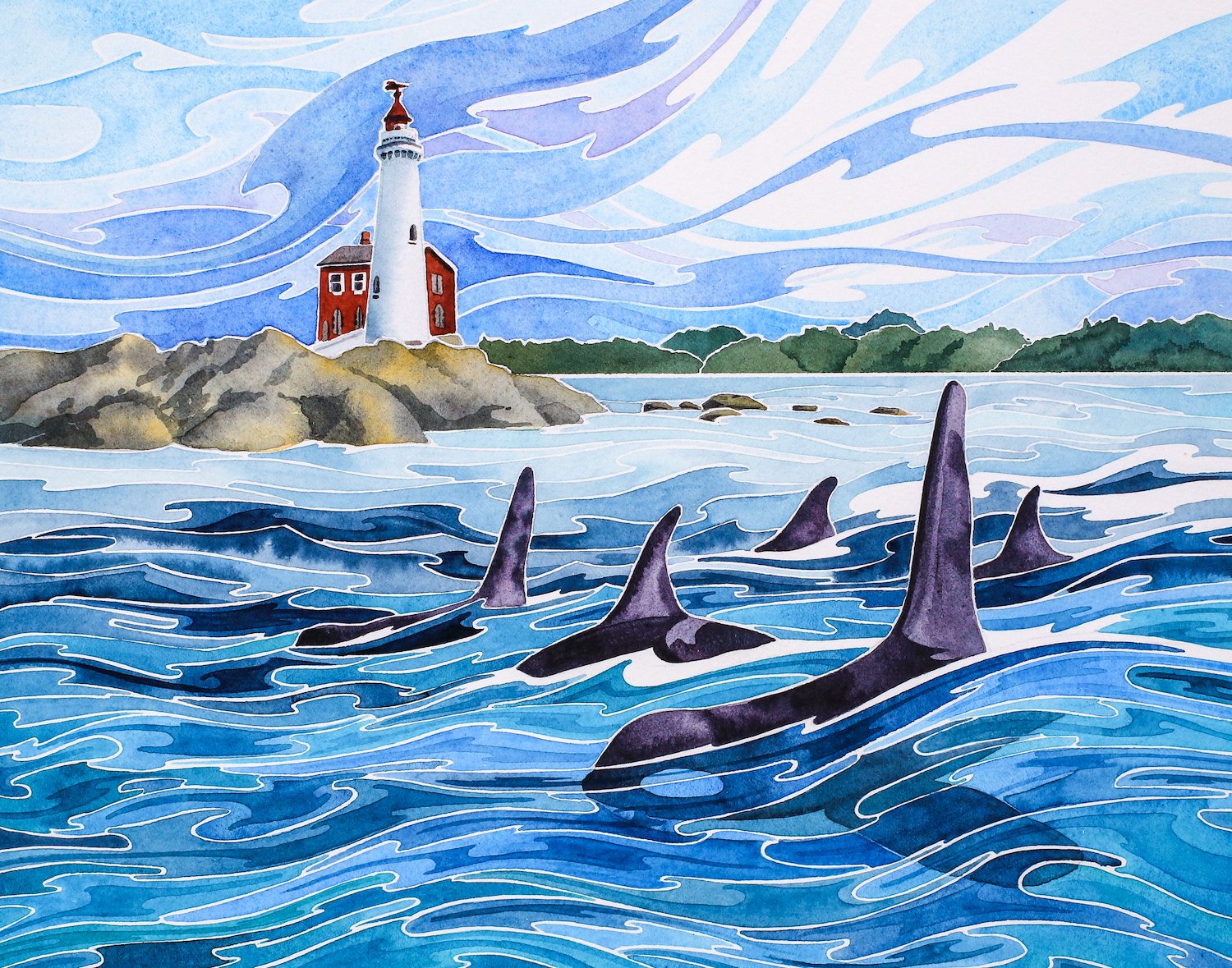 Orcas at Fisgard 14" x 11"